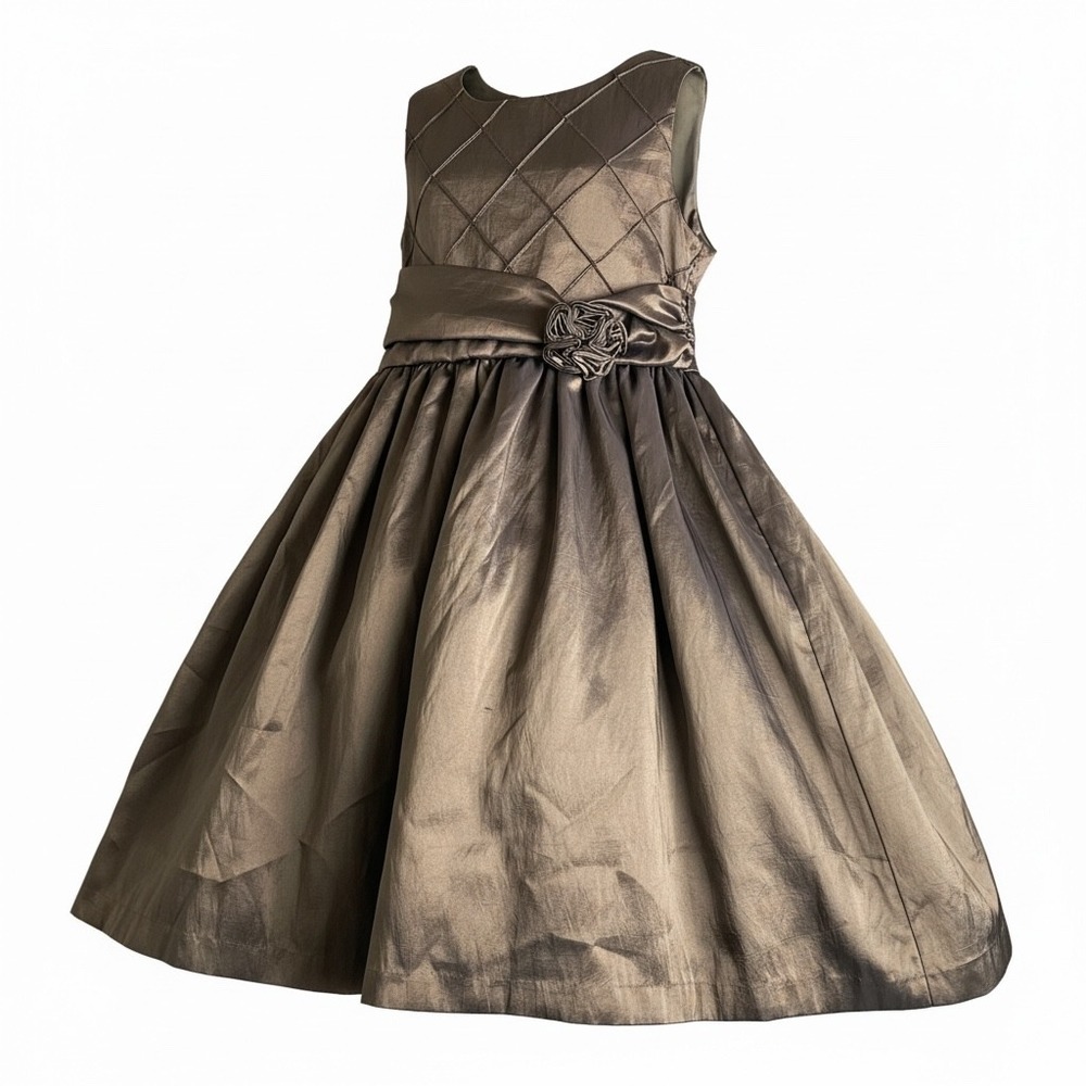 Marmellata Girl Dress Size 8 Bronze Quilted Bow Tulle Party Formal Occasion